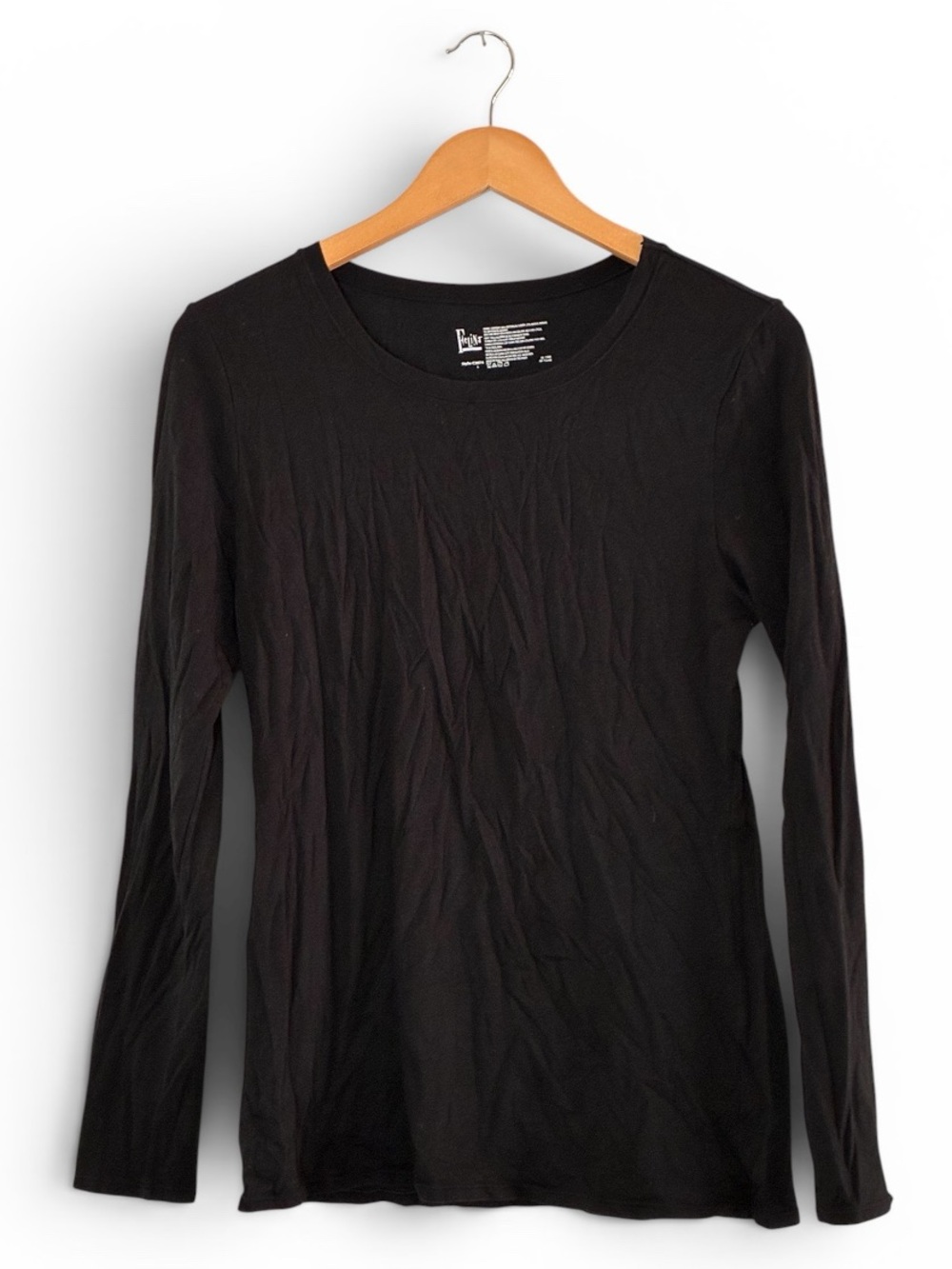 Felina | Black crew neck cotton blend long sleeve tee pullover tee shirt large